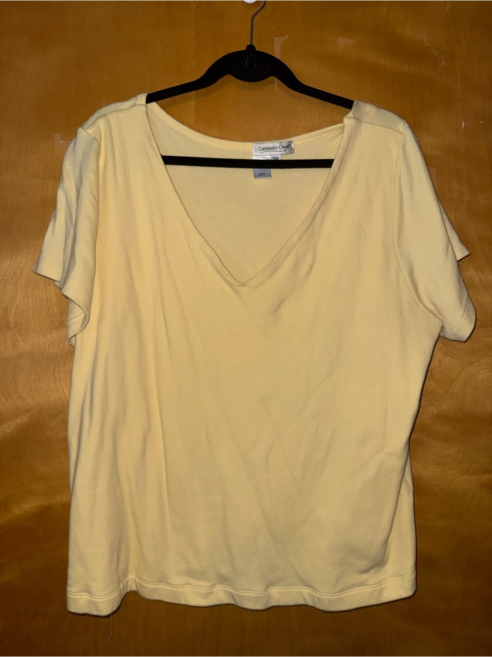 Coldwater Creek Pale Yellow V-Neck Short Sleeve Tee